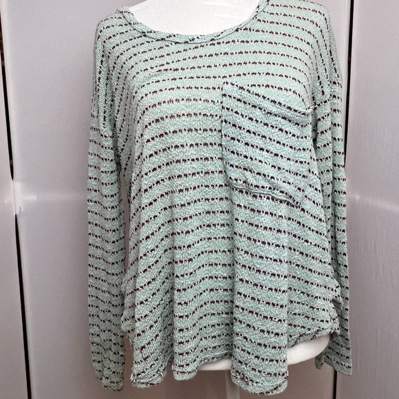 Free People Angel Island Striped Hacci Sweater Mint Green SZ SP - Picture 3 of 12